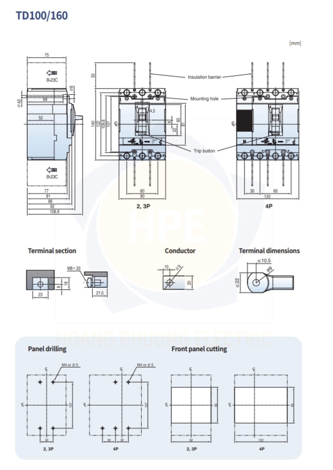 Tổng quan ngoại hình cấu tạo Aptomat LS MCCB 3P TD100NFMU 16A-100A 50kA