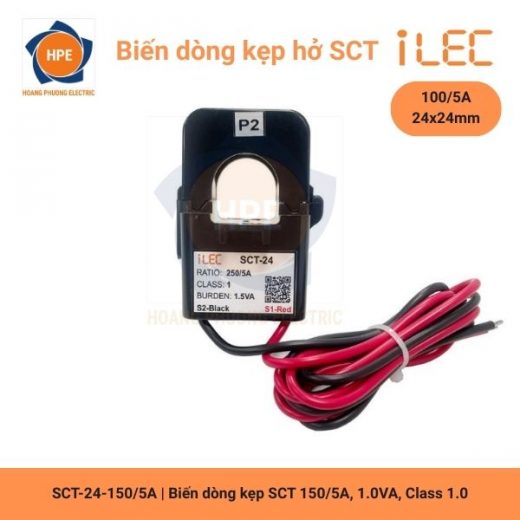 Biến dòng kẹp hở SCT24 150/5A iLEC – Dòng vào 150A, đầu ra 5A, Class 1.0, công suất 1.5–2VA, lỗ xuyên Ø24mm