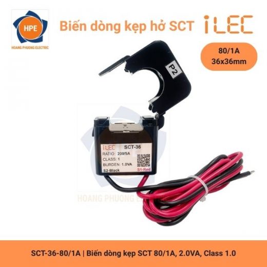 Biến dòng kẹp hở SCT36 80/1A iLEC – Thiết bị đo lường dòng điện 80A, đầu ra 1A, cấp chính xác Class 1.0, Ø36mm.