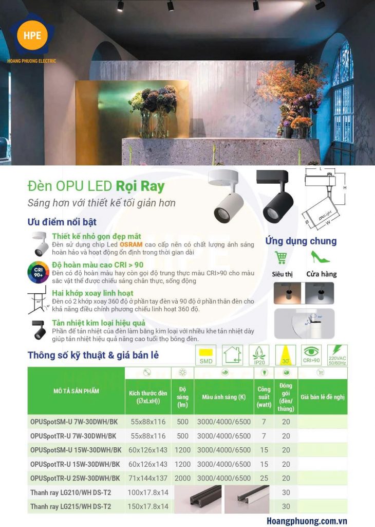 So sánh Spotlight OSRAM: rọi ray, rọi tranh và spotlight âm trần. Dùng chip LED Osram – ánh sáng chuẩn, CRI ≥ 90, bền bỉ, chính hãng tại Hoàng Phương.