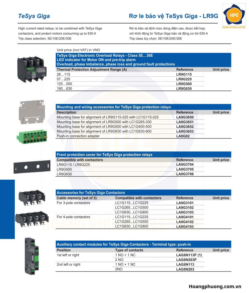 Khởi động từ Schneider TeSys Giga là dòng contactor cao cấp, được thiết kế chuyên biệt cho các ứng dụng công suất lớn và công nghiệp nặng. Với dải dòng từ 115A đến 800A (AC-3) và đến 1050A (AC-1),