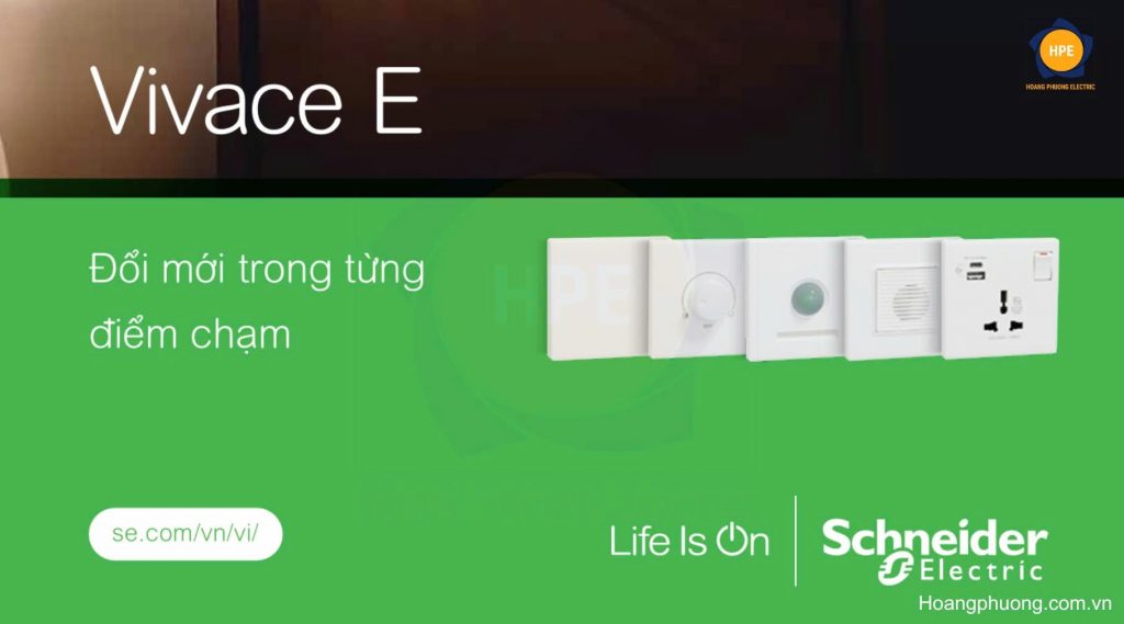 Công tắc ổ cắm Vivace E Schneider – thiết kế mỏng gọn, sang trọng, an toàn chuẩn quốc tế. Phân phối chính hãng tại Thiết bị điện Hoàng Phương với giá tốt nhất.